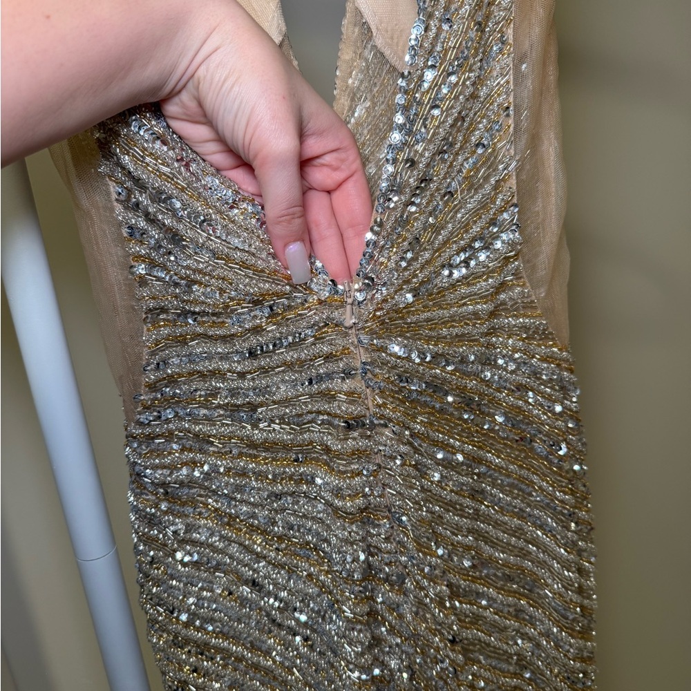 Jovani Gold Beaded Sequin Evening Gown - Picture 8 of 16